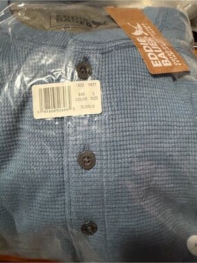 Eddie Bauer Sky Blue Waffle-Knit Henley